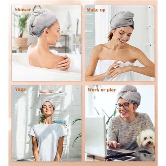 Microfiber Hair Towel Wrap, Fast Drying Hair Turban, Soft Ultra - Picture 13 of 14